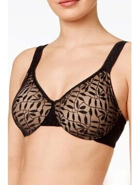 Olga Sheer Leaves Minimizer Bra 35519 Black Nude Unlined 36DD Underwire